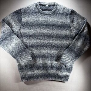 Rod & Gunn Wave Break Ombré Crewneck Wool Blend Chunky Sweater Gray/Black Large